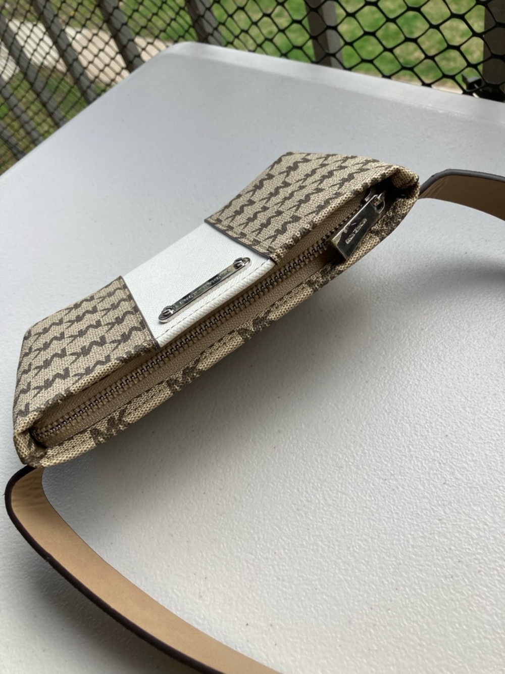 Michael Kors Signature Logo Print Belt Bag Brown Khaki Sporty White Stripe S/M - Picture 16 of 17